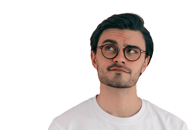 Um homem com óculos pensando